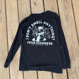 Black Long Sleeve Graphic Tee Your Highness funny Skunk LA CA Womens small